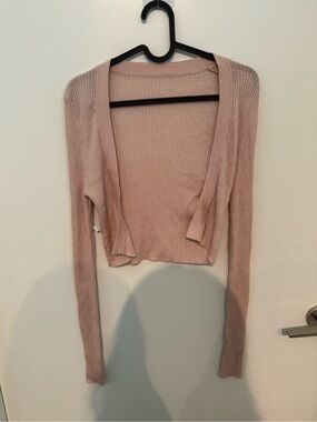 Soft Pink Ribbed Open-Front Women's Sweater